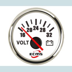 Voltmeter 16-32 V, 52 mm. Hvid/Slv  ECMS