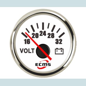 Voltmeter 16-32 V, 52 mm. Hvid/Slv  ECMS