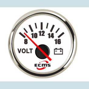 Voltmeter 8-16 V, 52 mm. Hvid/Slv  ECMS