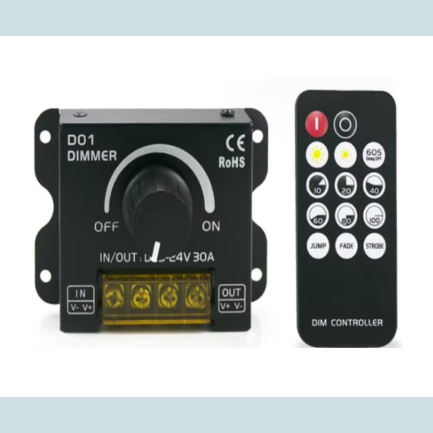 Lys Dmper, 12-24V, 30A, Med fjernbetjening