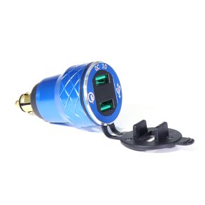 QC3.0 5V 2.1A Din stik. Med voltmeter. Bl