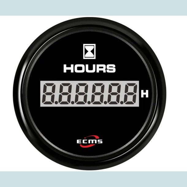 Timet�ller 9-32 V, 52 mm. Sort/Sort,  ECMS