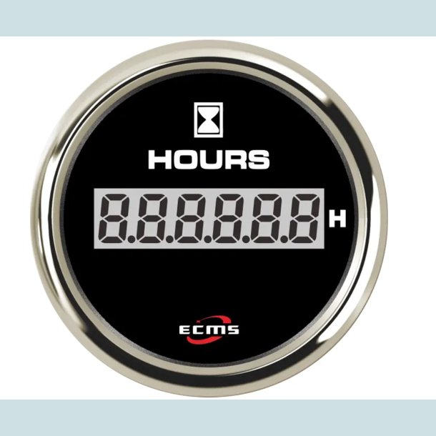 Timet�ller 9-32 V, 52 mm. Sort/S�lv,  ECMS