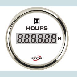 Timet�ller 9-32 V, 52 mm. Hvid/S�lv,  ECMS