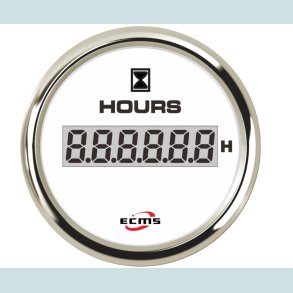 Timet�ller 9-32 V, 52 mm. Hvid/S�lv,  ECMS
