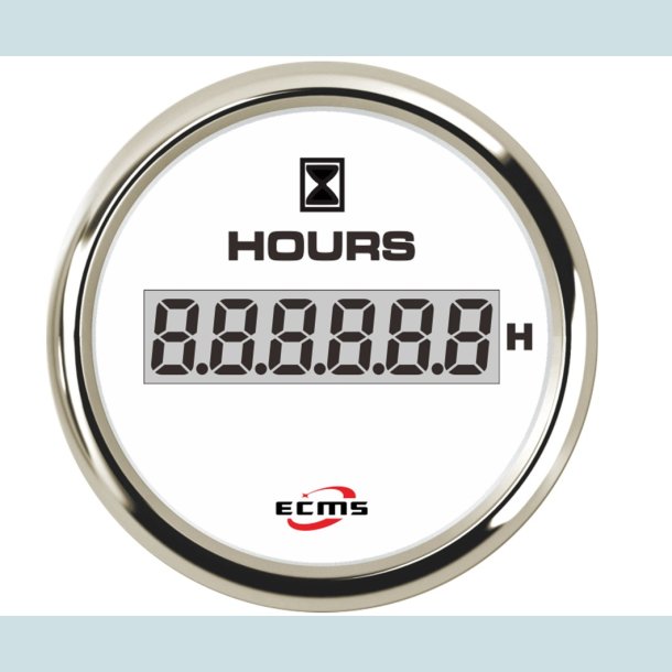 Timet�ller 9-32 V, 52 mm. Hvid/S�lv,  ECMS
