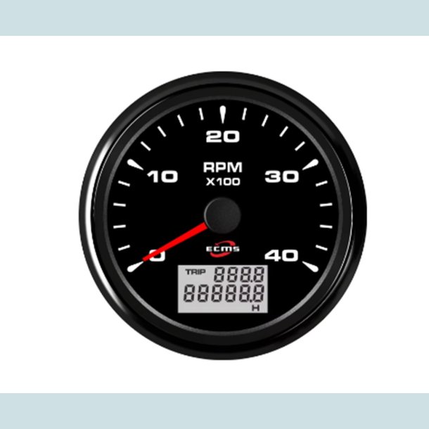 Omdrejningstller 9-32V, 85 mm. 0-4000 Rpm. Sort/Sort  ECMS