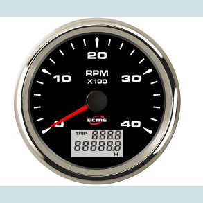 Omdrejningstller 9-32V, 85 mm. 0-4000 Rpm. Sort/Slv  ECMS