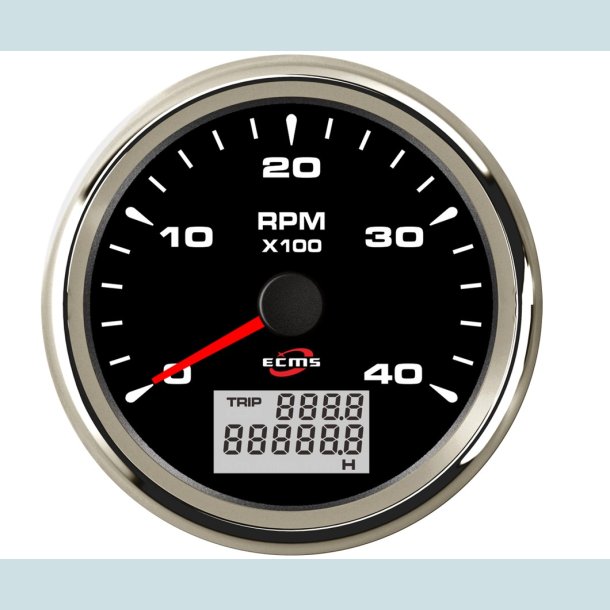Omdrejningst�ller 9-32V, 85 mm. 0-4000 Rpm. Sort/S�lv  ECMS