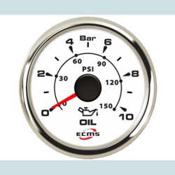 Olietryks m�ler 9-32 V, 52 mm. Hvid/S�lv  ECMS