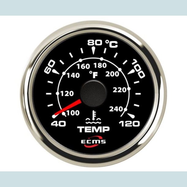 Vandtemperatur mler 9-32 V, 52 mm. Sort/Slv  ECMS