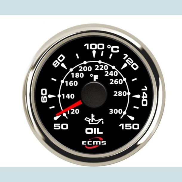 Olie Temperatur m�ler 9-32 V, 52 mm. Sort/S�lv  ECMS