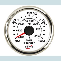 Vandtemperatur m�ler 9-32 V, 52 mm. Hvid/S�lv  ECMS