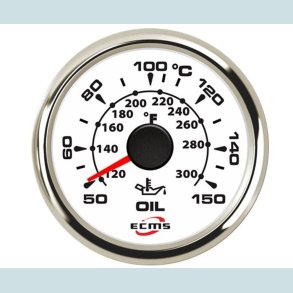 Olie Temperatur m�ler 9-32 V, 52 mm. Hvid/S�lv  ECMS