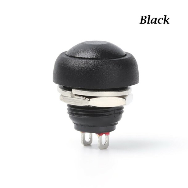 Tryk Kontakt, OFF/ON, Sort Vandtt, 12 mm.