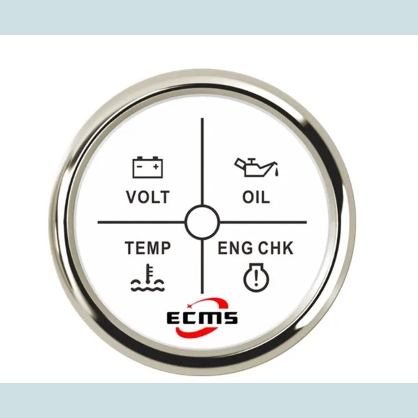 4 Led alarm  9 -32 V, 52 mm. Hvid/S�lv,