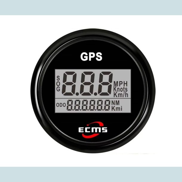 GPS Speedometer. 9-32 V, 52 mm. Sort,  ECMS