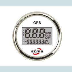 GPS Speedometer. 9-32 V, 52 mm. Hvid/Slv,  ECMS