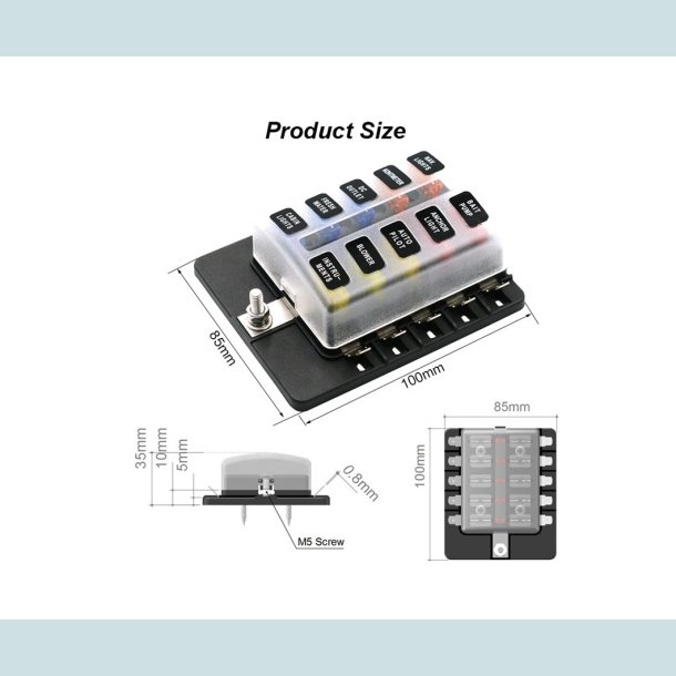 Sikrings Boks Til 10 Sikringer. m/indikator