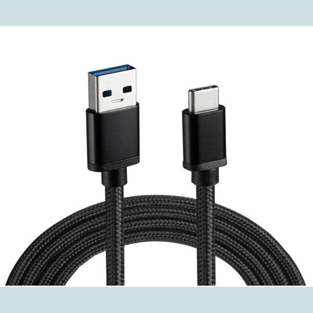 USB-C 3M. Sort. Flettet   USB A Hun til