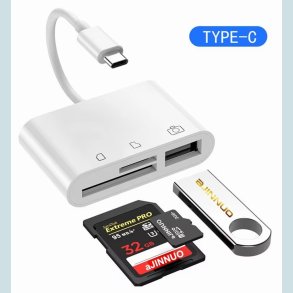 3 i1 USB C til SD/TF-kortlser/USB A  Hvid