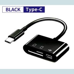 3 i1 USB C til SD/TF-kortl�ser/USB A  Sort