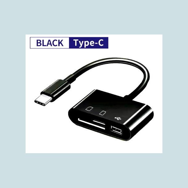 3 i1 USB C til SD/TF-kortl�ser/USB A  Sort